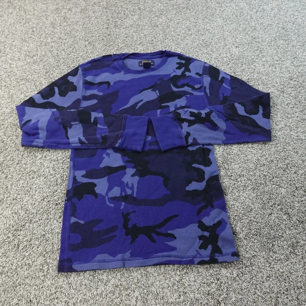 Polo Ralph Lauren Shirt Mens S Camo Pony Waffle Knit Thermal Crewneck Sleepwear‎